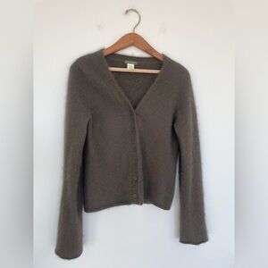J. Crew Angora Rabbit Hair Wool Cozy Button-Up Cardigan Brown Grey Cabincore
